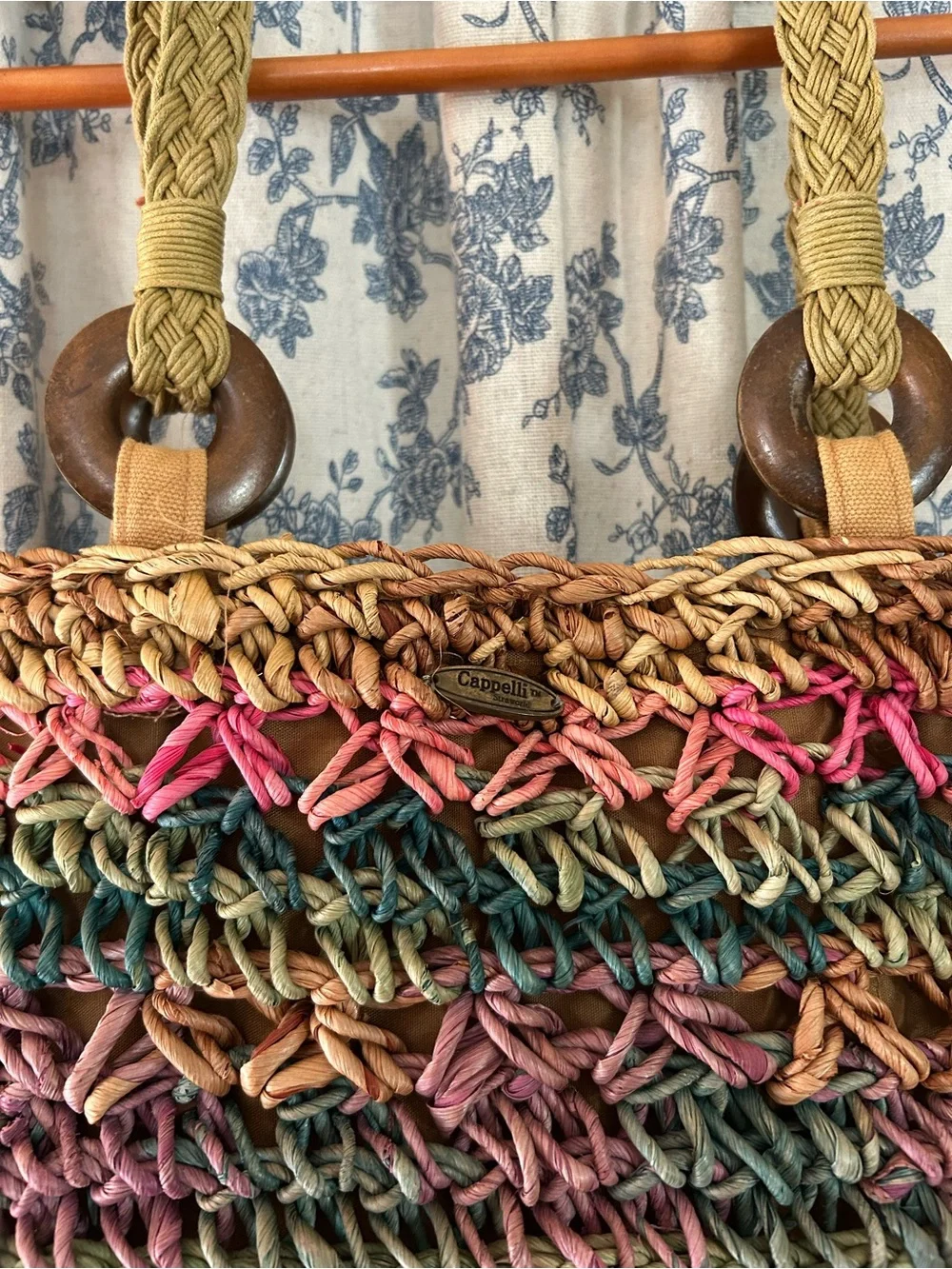 Handwoven Multicolor Straw Tote Bag - Neutral & Pink Accents